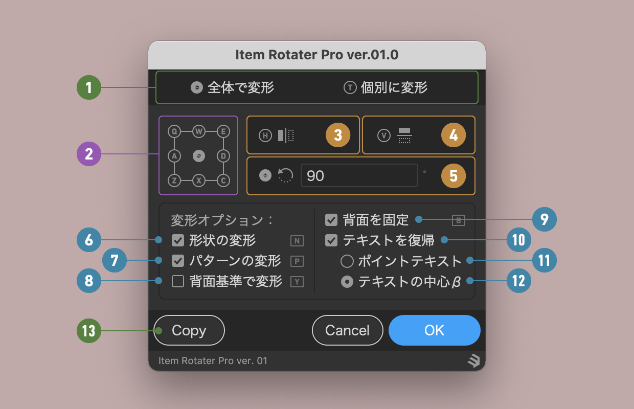 選択したアイテムを回転・反転する
